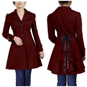 Ruffle Lace Up Back Jacket Long Tench Coat